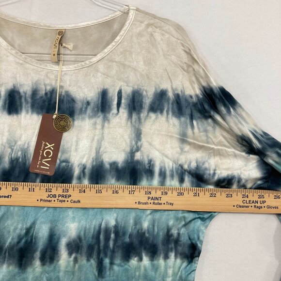 New XCVI Medium Blue Gray Tie Dye Boho Ultra Soft Stretch Long Sleeve Top - Picture 5 of 9